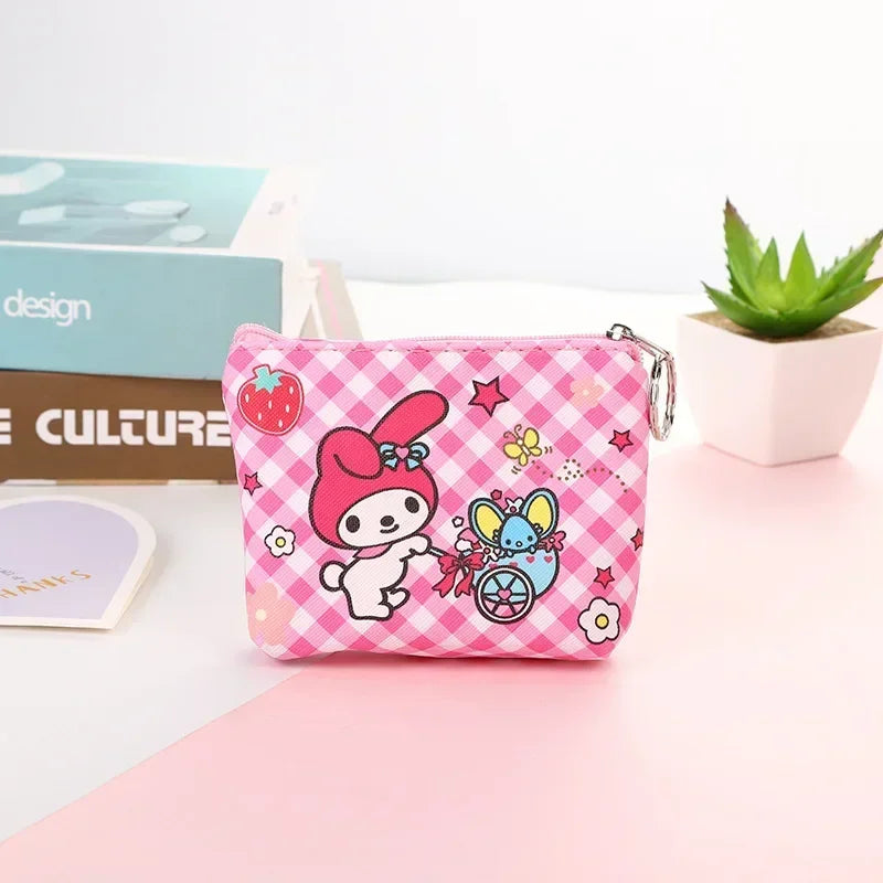 Monedero de Hello Kitty, monederos con dibujos de animales, melodía de PU, bonito bolso tipo billetera, llaveros, bolsa de almacenamiento, Mini bolsa Sanrio Kuromi Kawaii