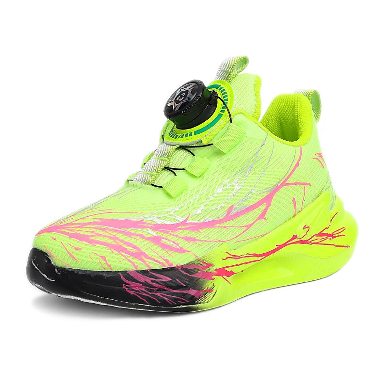 Zapatillas de deporte para estudiantes, bonitos zapatos para correr con grafiti para niños, botón giratorio, otoño 2025, nuevos zapatos de baloncesto para niños, fondo suave