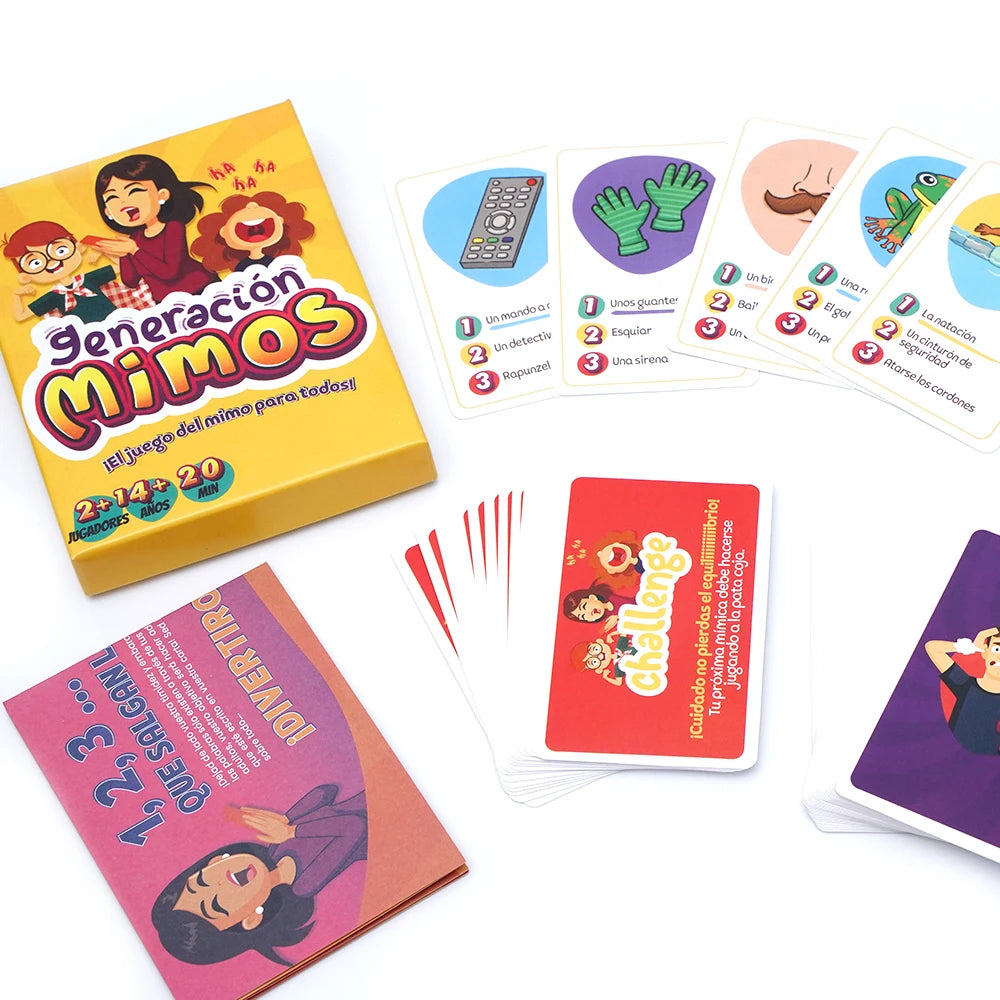 Generación Mimos Juego de Mesa Familiar Divertido con 400 Mímicas para Niños y Adultos Juego de Cartas de Mímica