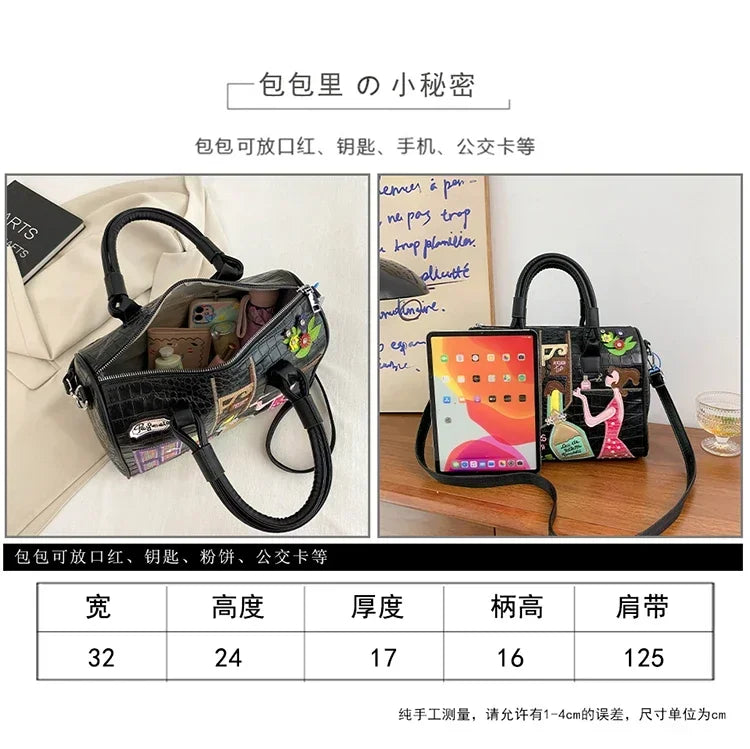 Bolso de mujer tridimensional bordado europeo y americano nuevo bolso Boston de hombro de gran capacidad bolso cruzado de moda