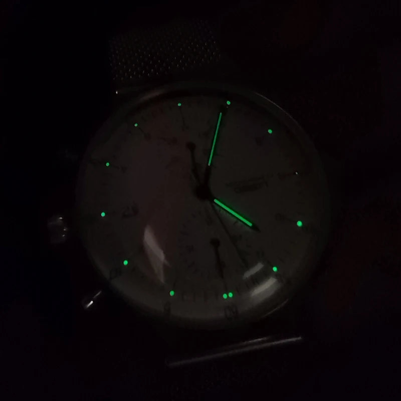 LOREO-reloj deportivo de lujo para hombre, cronógrafo de cuarzo, con fecha luminosa, resistente al agua, de acero completo