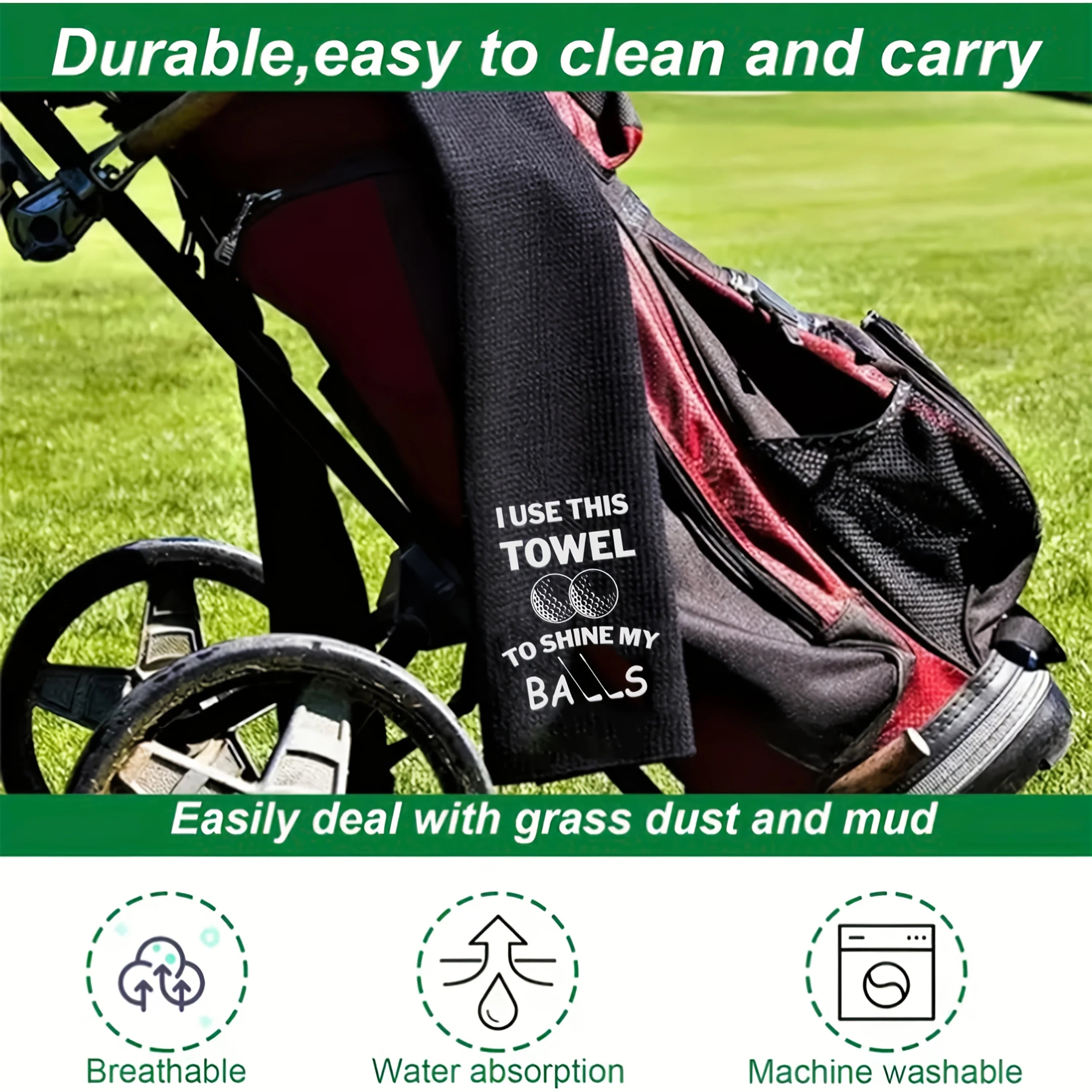 Toalla de Golf de microfibra bordada con Clip, mezcla de poliéster transpirable de secado rápido, "Uselo esta toalla para brillar mis bolas", Desi, 1 ud.