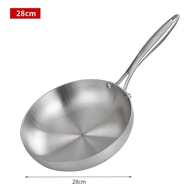 Sartén de acero inoxidable 304, sartén antiadherente, olla para carne frita, utensilios de cocina sin recubrimiento para estufa de Gas y cocina de inducción