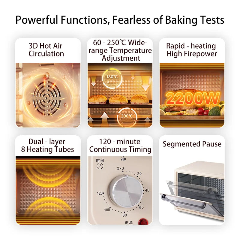 SUNATUR-horno de circulación de aire caliente de 2200w, pequeño horno comercial para hornear pizza, tostador, mesa eléctrica de 60L, horno de repostería para el hogar