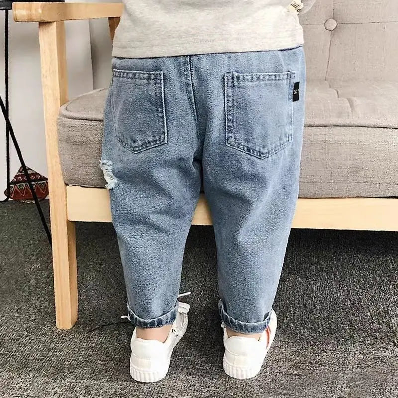 Pantalones vaqueros informales rasgados para niños, ropa de otoño para niñas pequeñas, pantalones bombachos holgados para bebés de 2, 3, 4 y 5 años