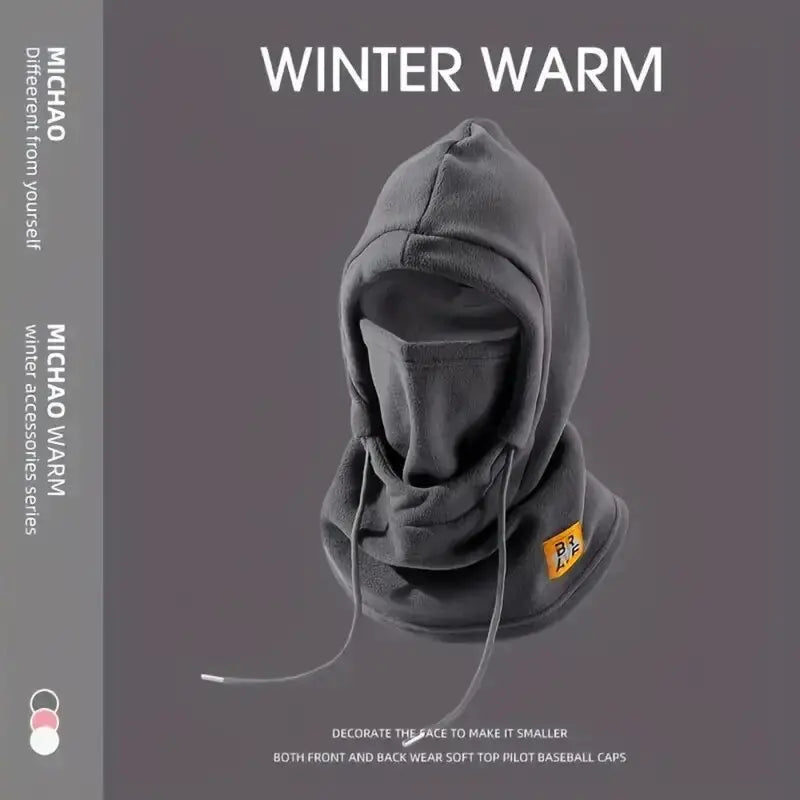 Pasamontañas de invierno unisex con capucha de punto, máscara a prueba de viento con cordón, gorro de motociclismo, gorro de punto cálido para clima frío