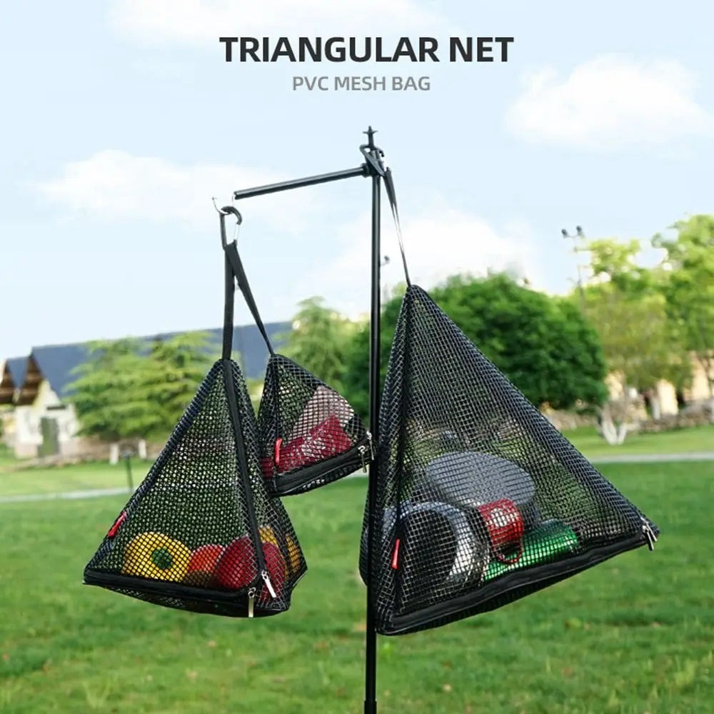 Cesta de cocina para acampar al aire libre, utensilios de cocina plegables triangulares para Picnic, red de secado, bolsa colgante de malla de almacenamiento, organizador de alimentos secos para Picnic