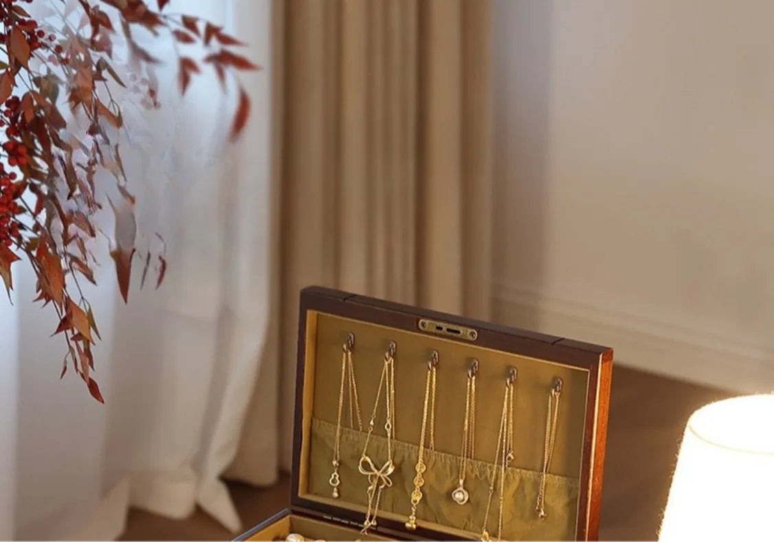 Caja de almacenamiento de joyería de madera de nogal, cajas de mano para pulseras y pendientes, estuche de exposición para collares, organizador grande, Estuches para joyería