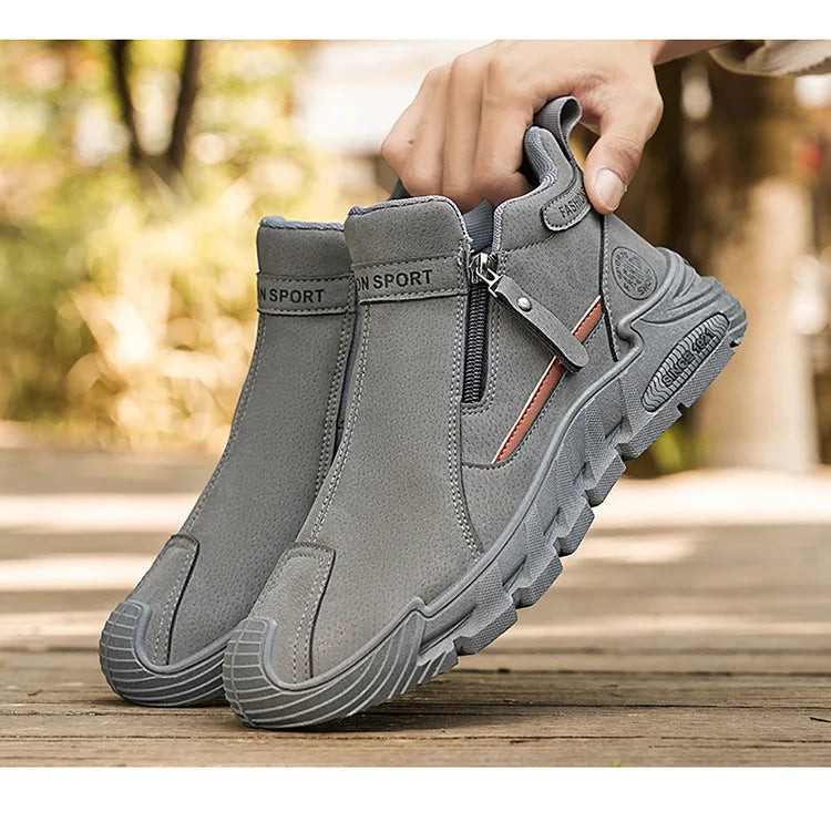 Botas de plataforma de diseñador de moda para hombre, zapatos de trabajo informales con cremallera para exteriores, antideslizantes, resistentes al desgaste, nuevo estilo, 2025