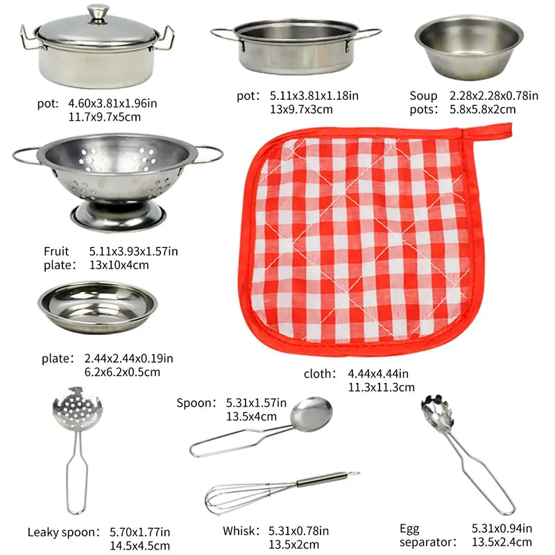 Accesorios para juego de imitación de cocina, juguetes con utensilios de cocina de acero inoxidable, juego de ollas y sartenes, utensilios de cocina, herramienta de aprendizaje para regalos