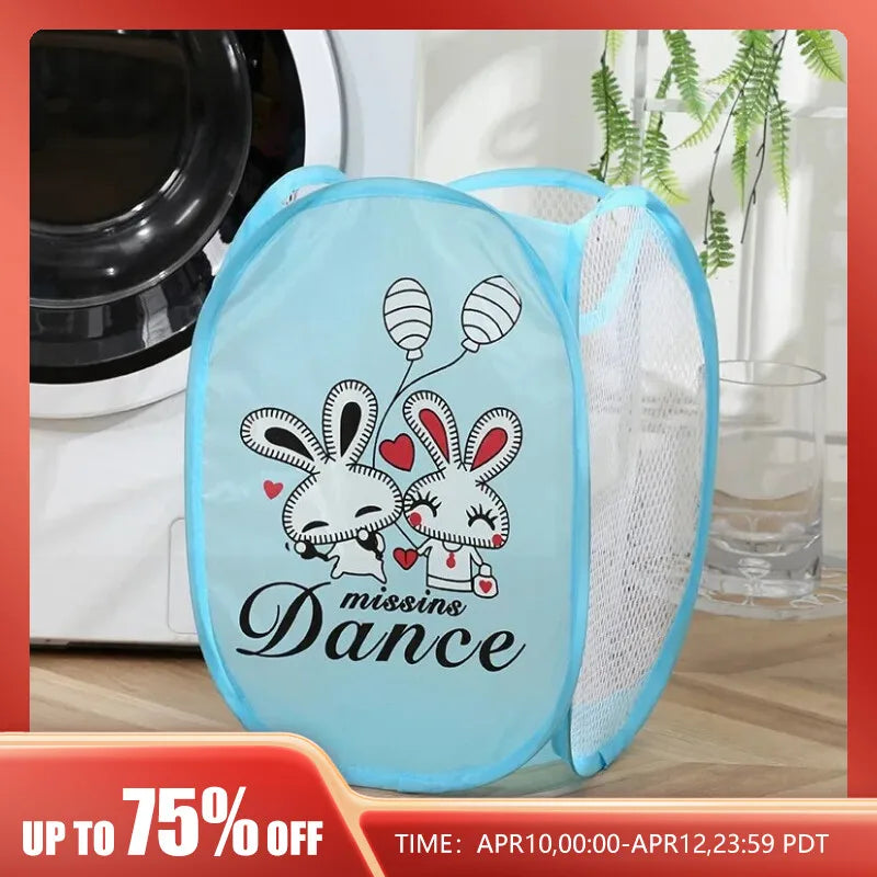 Cesta de lavandería plegable con estampado de dibujos animados, cesto de ropa sucia de malla de nailon, contenedor de almacenamiento, tela moderna Simple para organización del hogar