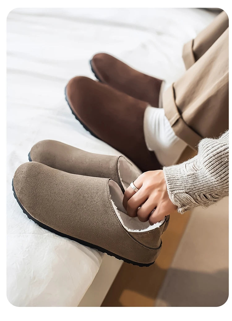 2025 zuecos de moda, zapatillas para hombre, zapatillas planas informales para exteriores, cómodas zapatillas de gamuza de suela gruesa, zapatos de playa antideslizantes para mujer