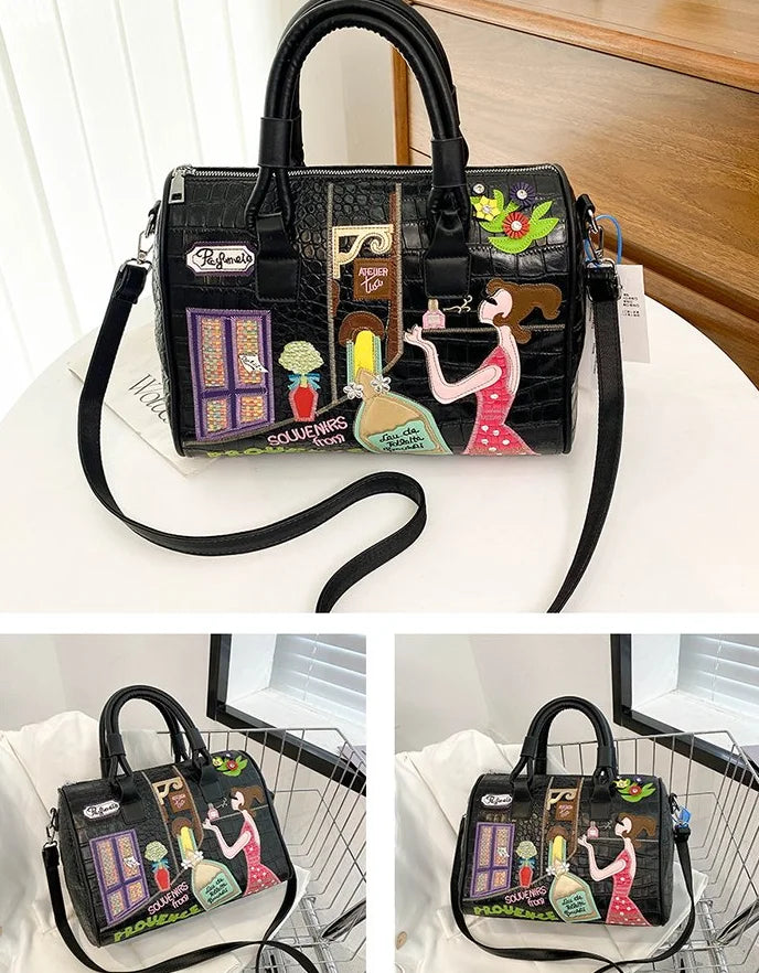 Bolso de mujer tridimensional bordado europeo y americano nuevo bolso Boston de hombro de gran capacidad bolso cruzado de moda