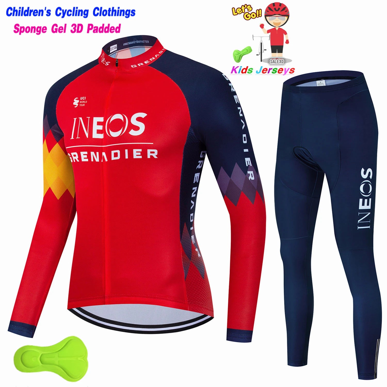INEOS-Conjunto de Ropa de Ciclismo para niños y niñas, jersey de manga larga para primavera y otoño, 2023