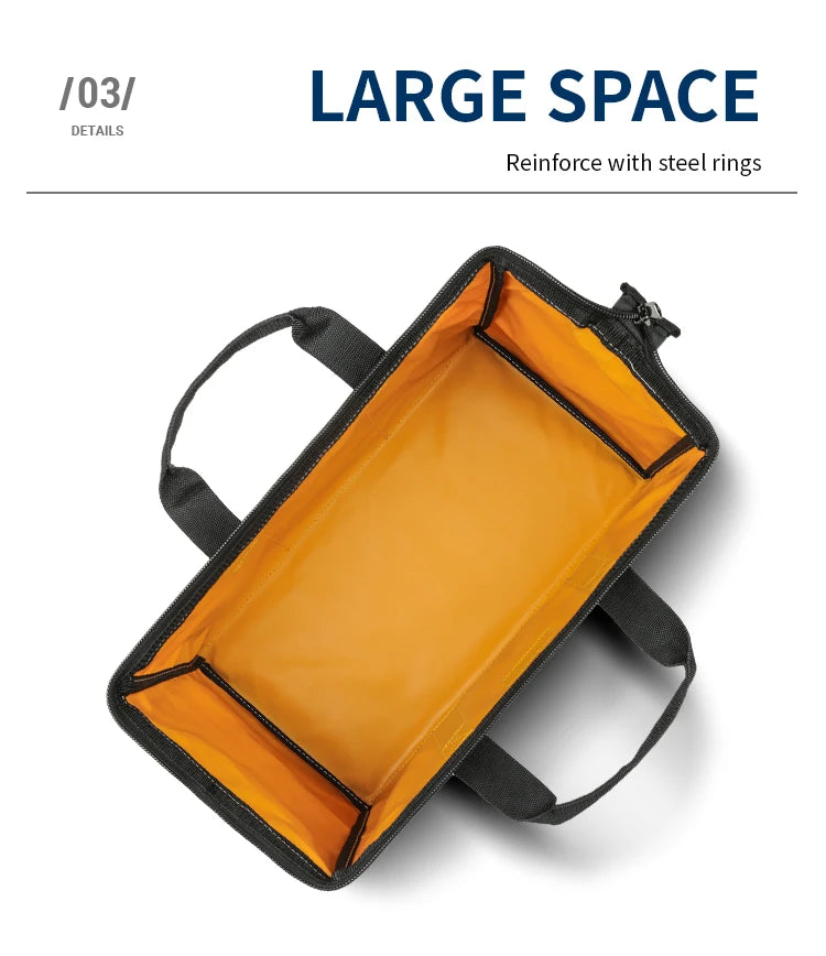 Bolsa de herramientas para hombres, bolsa de herramientas resistente, bolsa de boca ancha para varios instrumentos, electricista carpintero mecánico (amarillo)