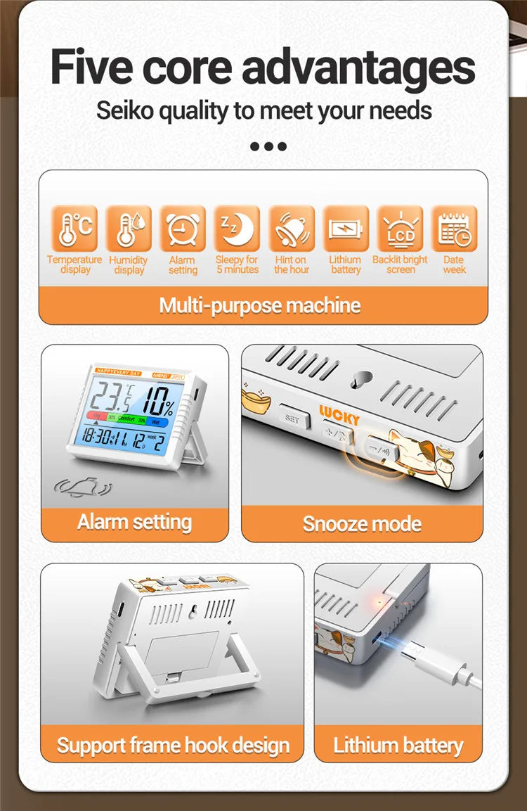 Termómetro de aire inteligente, higrómetro, reloj multifunción, pantalla Digital, Sensor de estación meteorológica para el hogar, interior y exterior