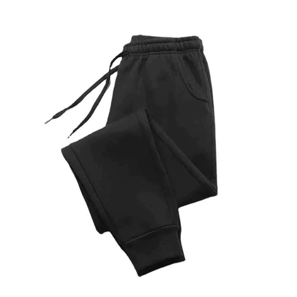 Pantalones informales para hombre, pantalones de chándal de lana para otoño e invierno, pantalones deportivos para correr para hombre, pantalones largos de entrenamiento de Color sólido a la moda