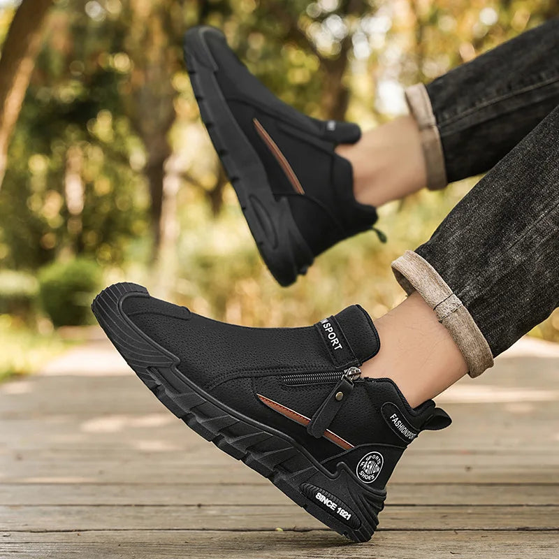 Botas de plataforma de diseñador de moda para hombre, zapatos de trabajo informales con cremallera para exteriores, antideslizantes, resistentes al desgaste, nuevo estilo, 2025