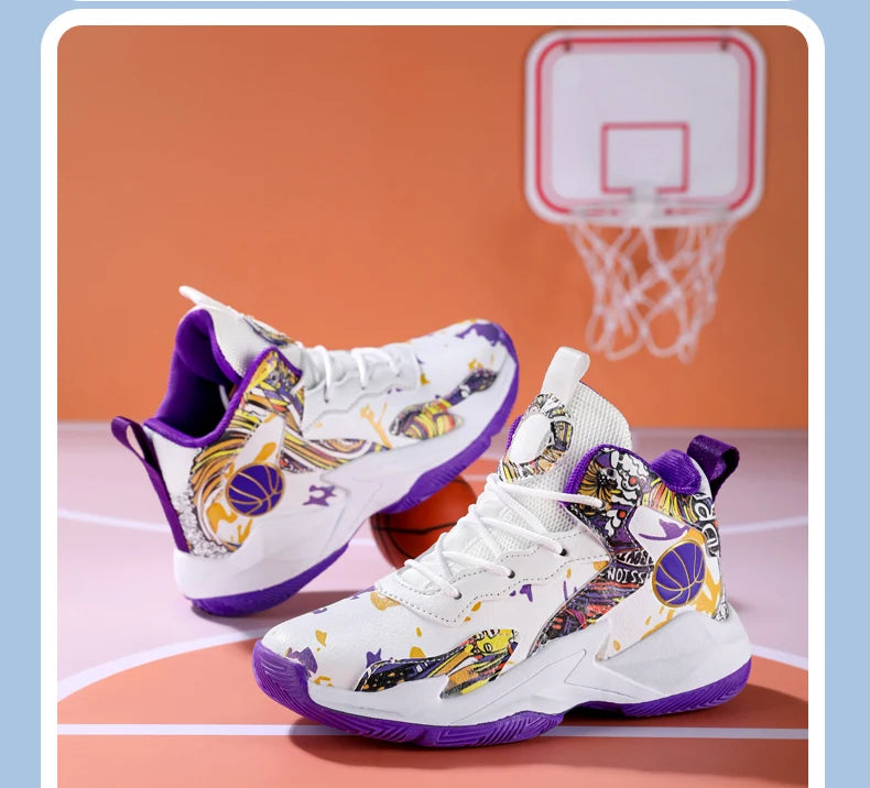 Zapatillas de baloncesto de moda para niños, zapatillas altas, zapatillas deportivas informales para niños, zapatillas de gimnasio antideslizantes con protección en el tobillo para niños