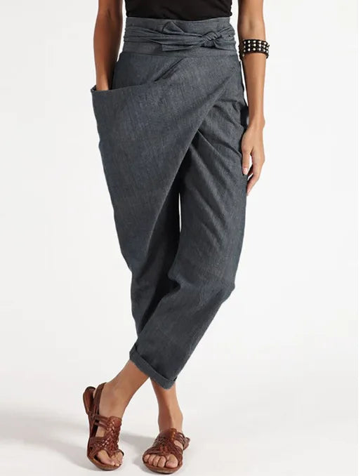 Pantalones de pierna ancha para mujer, pantalones informales Cargo con cintura elástica y banda, pantalones cortos con cordones irregulares, ropa para mujer