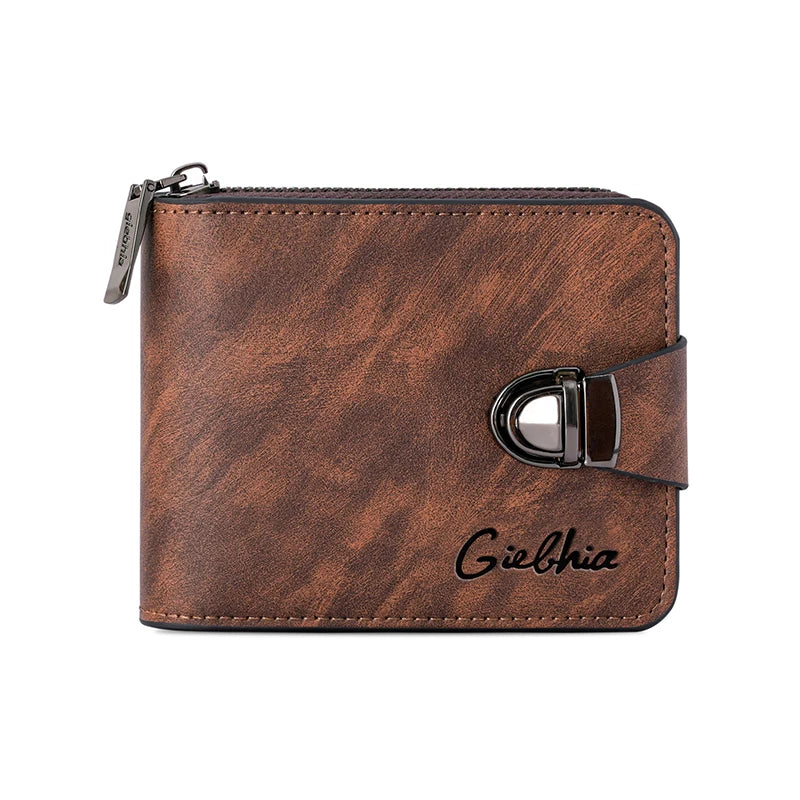 Cartera para hombre con ranura para múltiples tarjetas y cremallera corta; Práctica bolso retro con gran capacidad para monedas