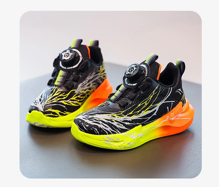 Zapatillas de deporte para estudiantes, bonitos zapatos para correr con grafiti para niños, botón giratorio, otoño 2025, nuevos zapatos de baloncesto para niños, fondo suave