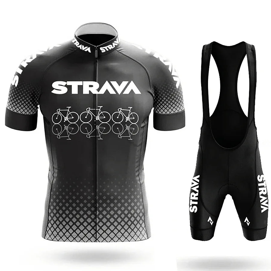 Strava-Conjunto de ciclismo para hombre, pantalones cortos para bicicleta, conjunto deportivo para bicicleta de carretera, Jersey para ciclismo de montaña, ropa transpirable de verano, uniforme profesional