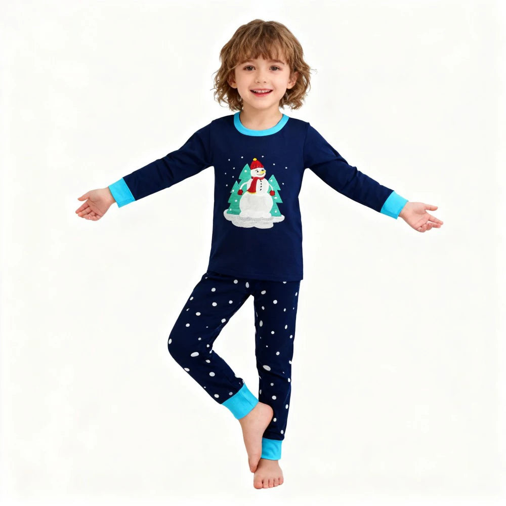 Pijamas de Navidad para niños y niñas, conjuntos de manga larga, ropa de dormir de pingüino y muñeco de nieve para bebés, Pijamas para niños con motivos de copo de nieve