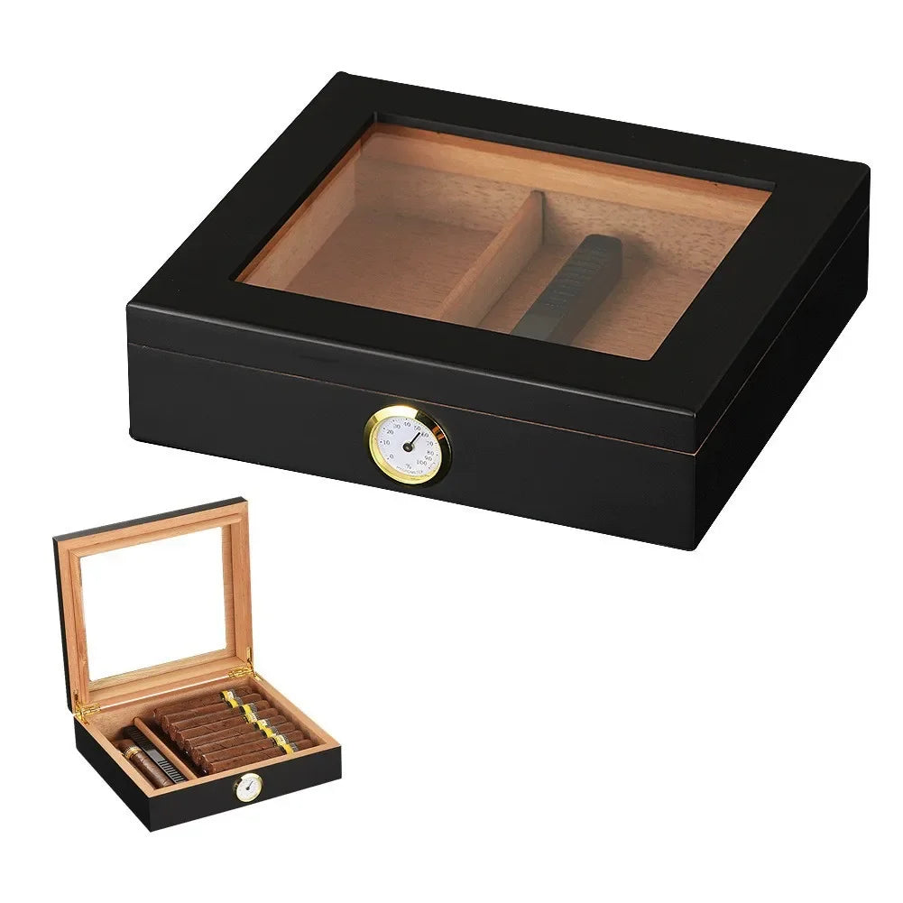 Caja de cigarrillos de almacenamiento hidratante para viaje, de madera de cedro, Simple y portátil, de gran capacidad, pantalla superior de vidrio