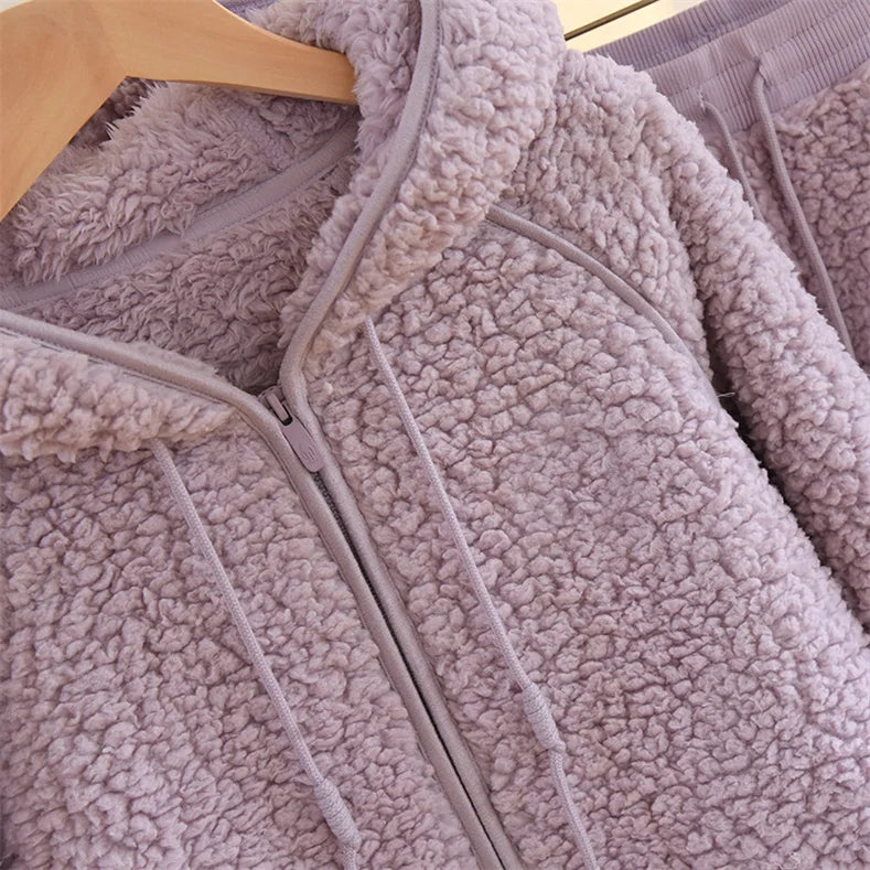 Otoño Invierno nuevas mujeres cálido suave pareja pijamas de lana Coral 2 piezas traje para casa Casual pijamas con capucha ropa de noche