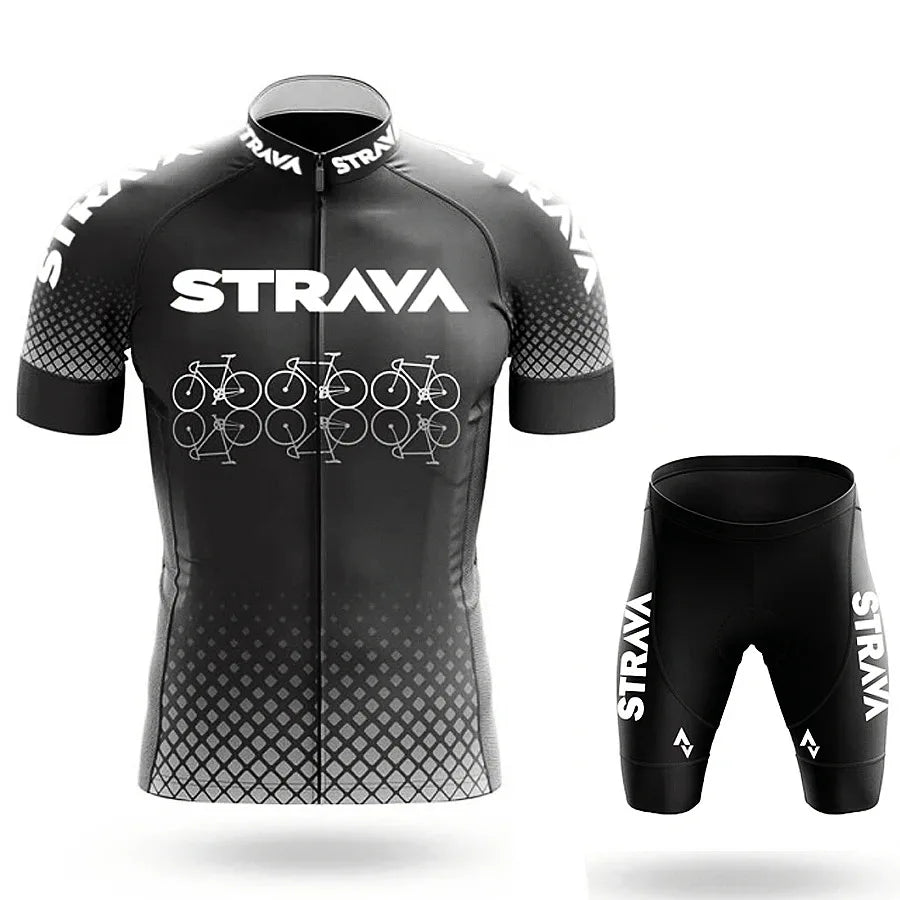 Strava-Conjunto de ciclismo para hombre, pantalones cortos para bicicleta, conjunto deportivo para bicicleta de carretera, Jersey para ciclismo de montaña, ropa transpirable de verano, uniforme profesional