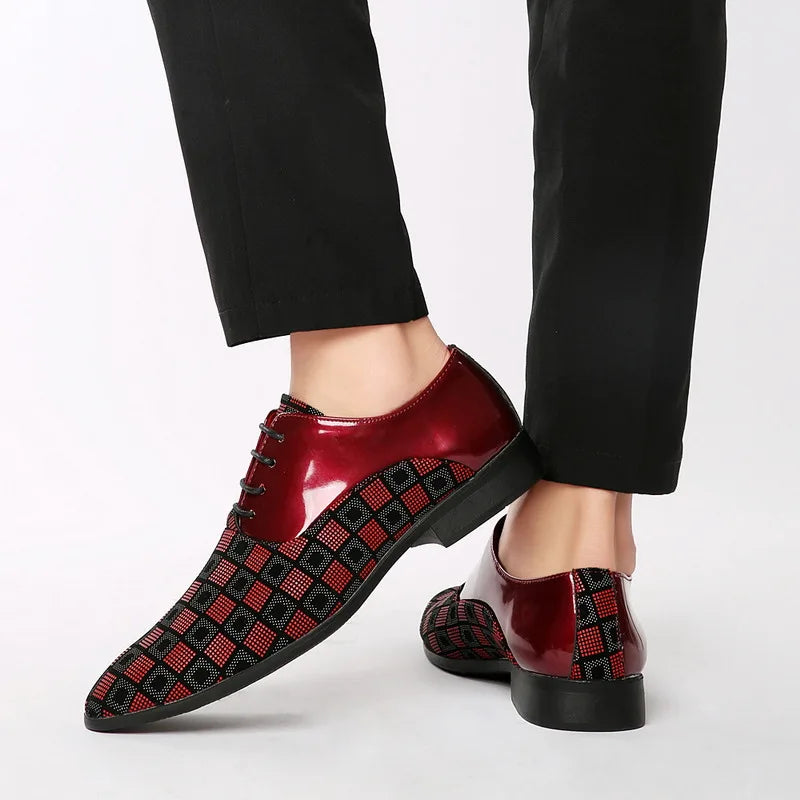 Zapatos de cuero informales rojos elegantes para hombre, zapatos de vestir con cordones y punta estrecha, zapatos formales cómodos, zapatos de vestir para hombre