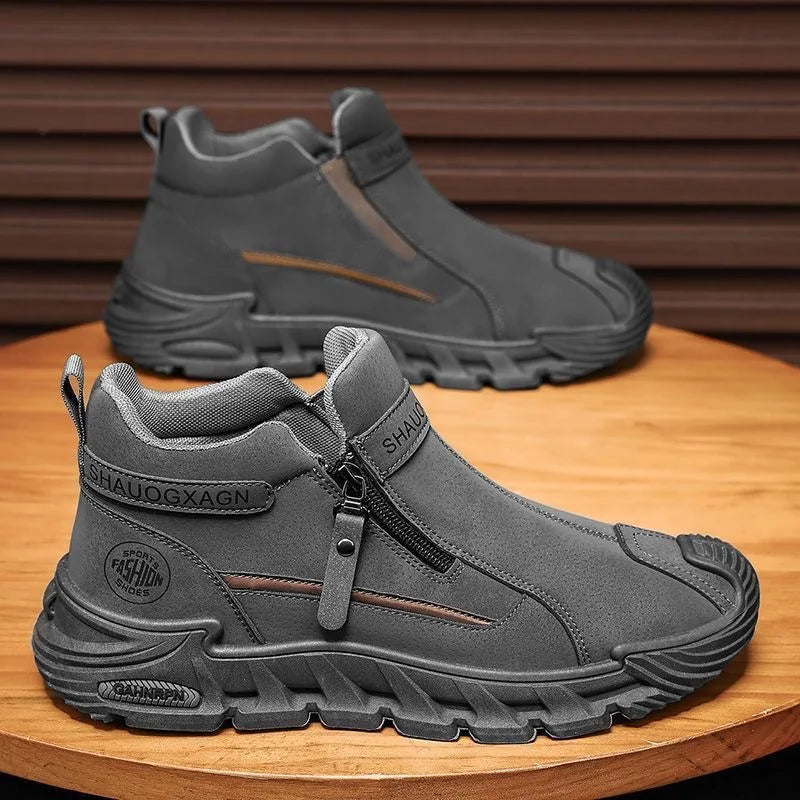 Botas de plataforma de diseñador de moda para hombre, zapatos de trabajo informales con cremallera para exteriores, antideslizantes, resistentes al desgaste, nuevo estilo, 2025