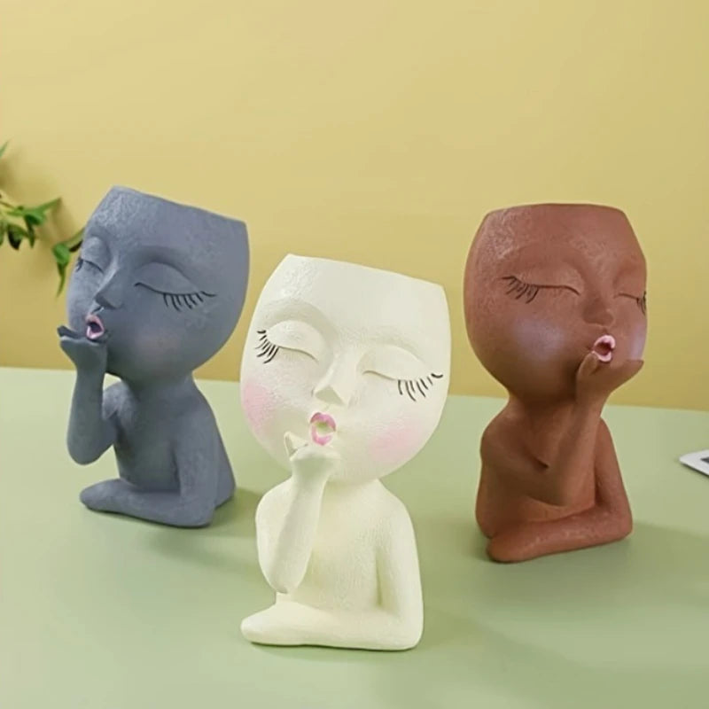 Muñeca creativa de jardinería, adornos de resina, maceta suculenta, planta verde, maceta con forma de cabeza humana