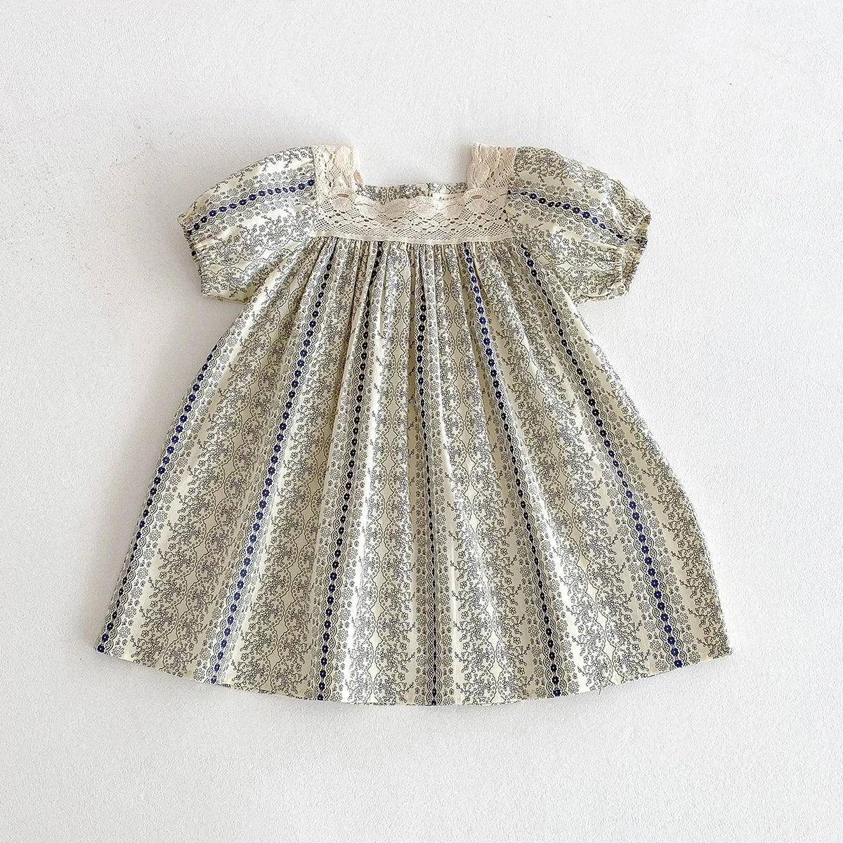 Vestido Vintage de encaje Floral para niña, Vestido de princesa de manga corta, Vestido de verano, disfraces informales, ropa para niños, ropa para niños