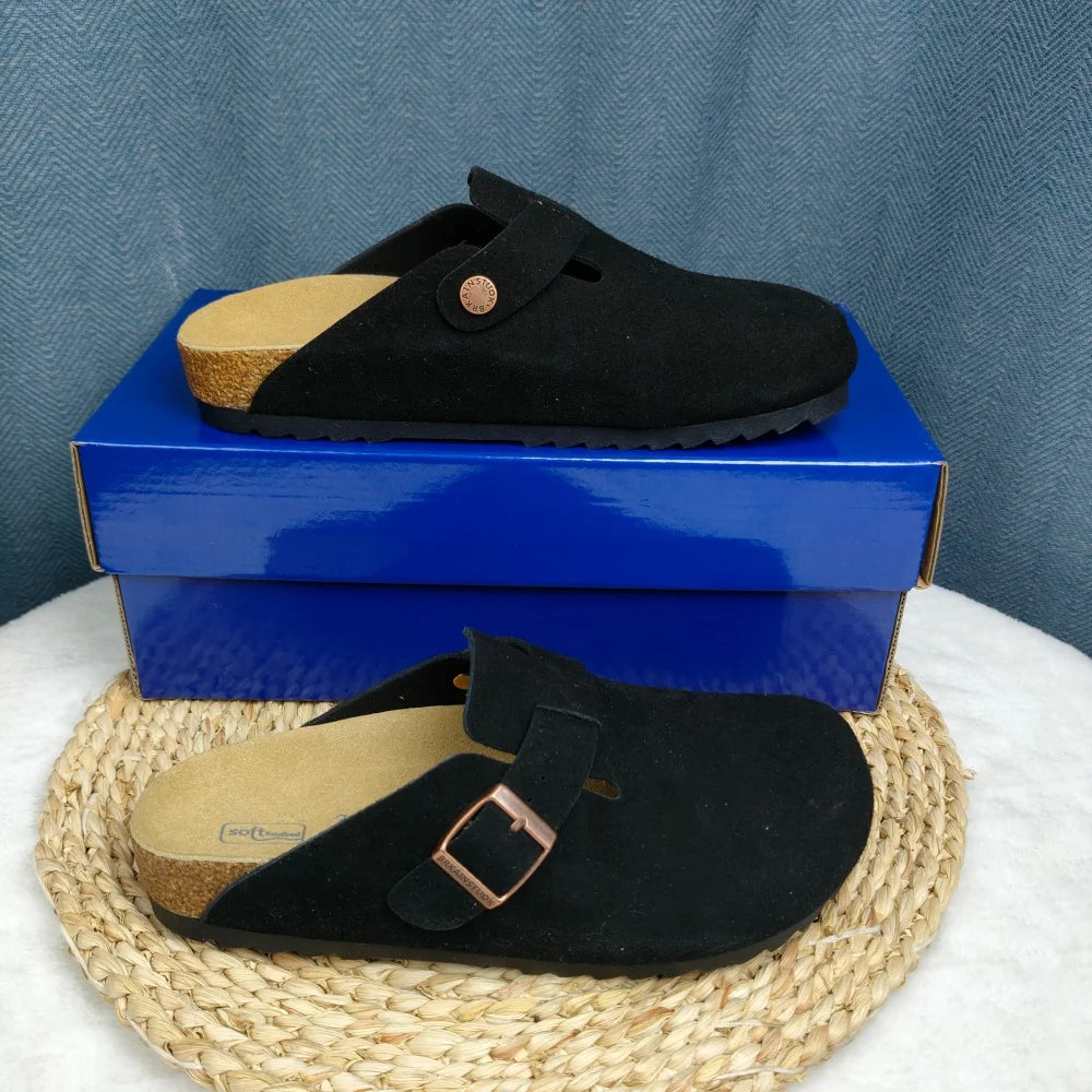 Zapatillas de moda para mujer, zapatillas clásicas de gamuza Vintage para playa, zapatos para el hogar, Sandalias de tacón grueso para exteriores, estilo informal
