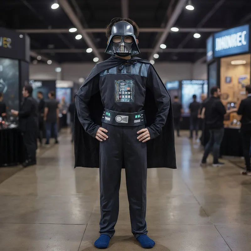 Disfraz de Darth Vader para niños con máscara y capa, disfraz de superhéroe para fiesta de Halloween, regalo de cumpleaños Rave para niños y niñas