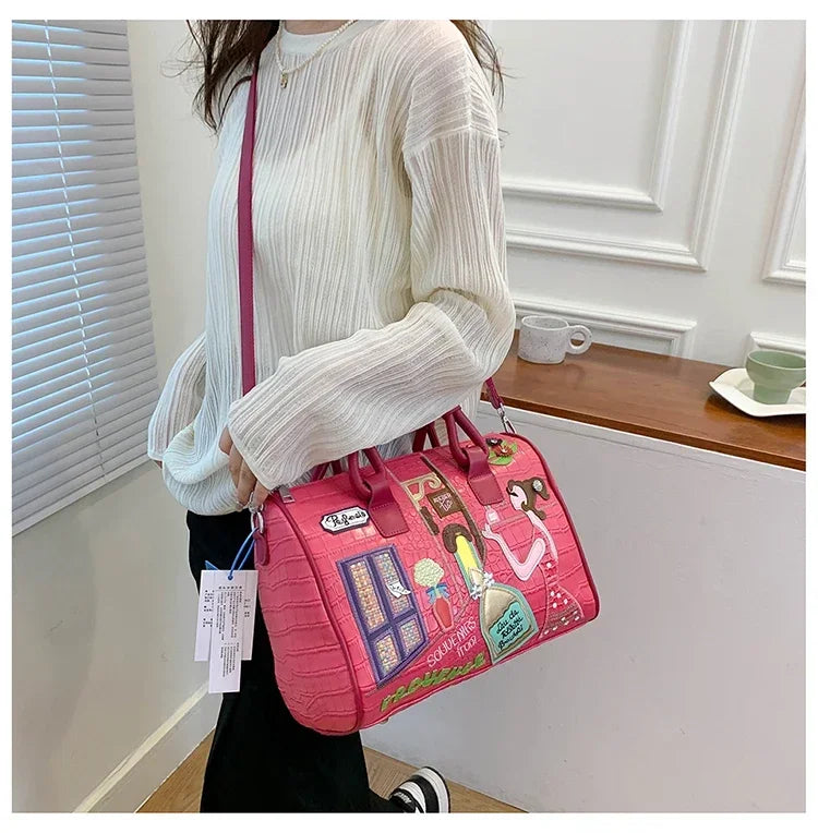Bolso de mujer tridimensional bordado europeo y americano nuevo bolso Boston de hombro de gran capacidad bolso cruzado de moda