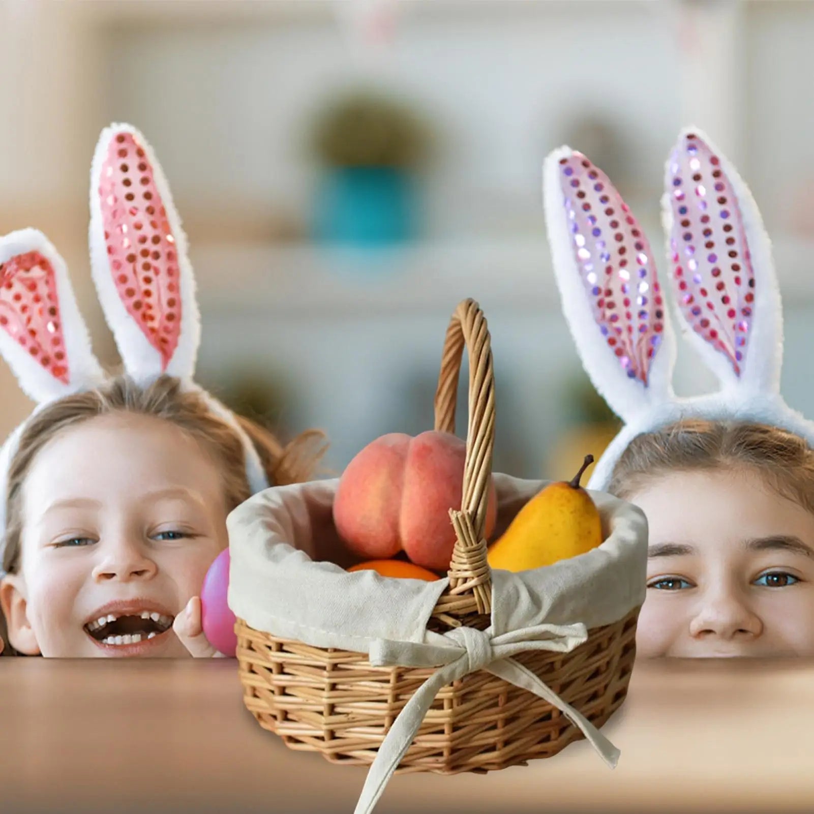 Cesta tejida con asa, cesta decorativa para almacenamiento de Pascua, elegantes cestas para alimentos con forro de tela para frutas, flores y juguetes