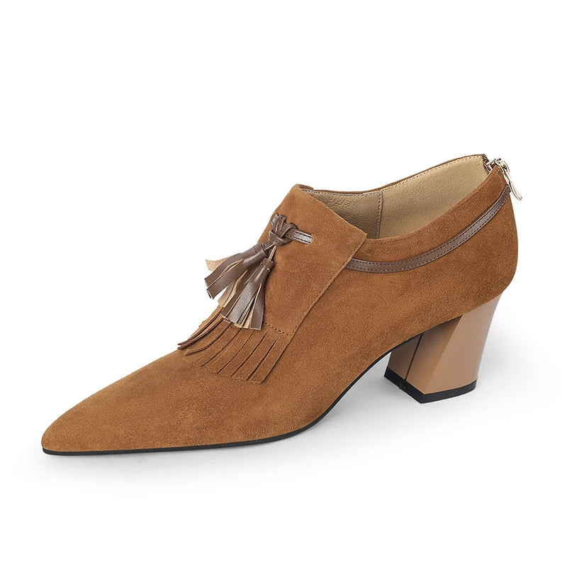 2025 primavera zapatos de mujer puntiagudos tacón grueso zapatos de tacón alto de gamuza de oveja zapatos con hebilla de cinturón para mujer zapatos de mujer