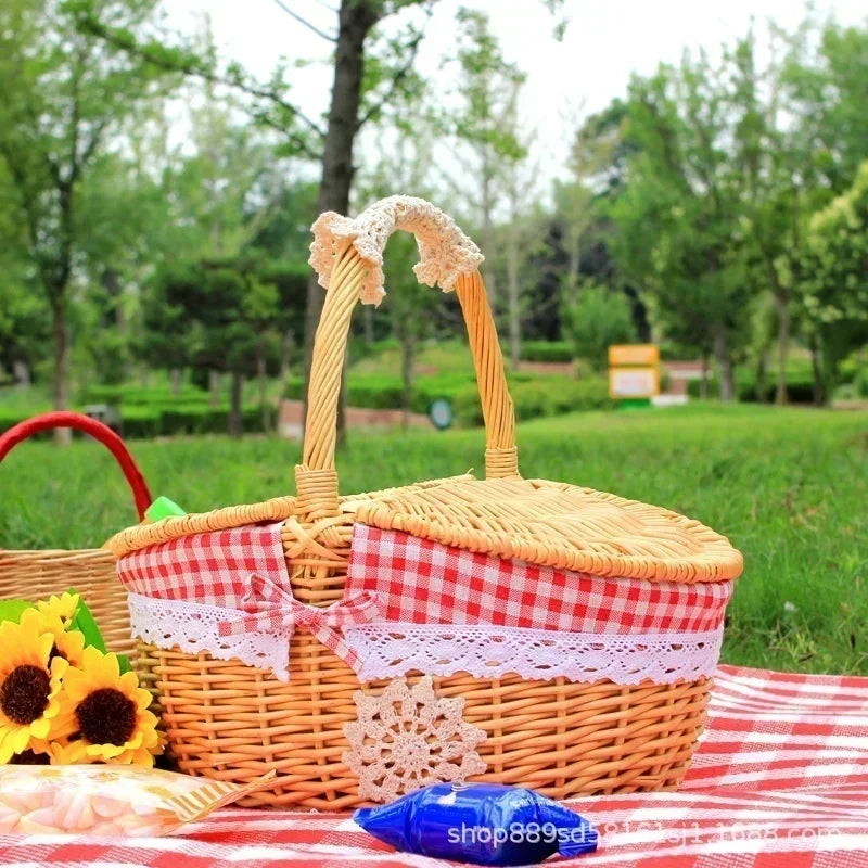 Cestas de frutas para Picnic y acampada, organizador de alimentos, cesta grande hecha a mano, asa de mano de mimbre Retro, cesto de almacenamiento tejido de sauce para exteriores