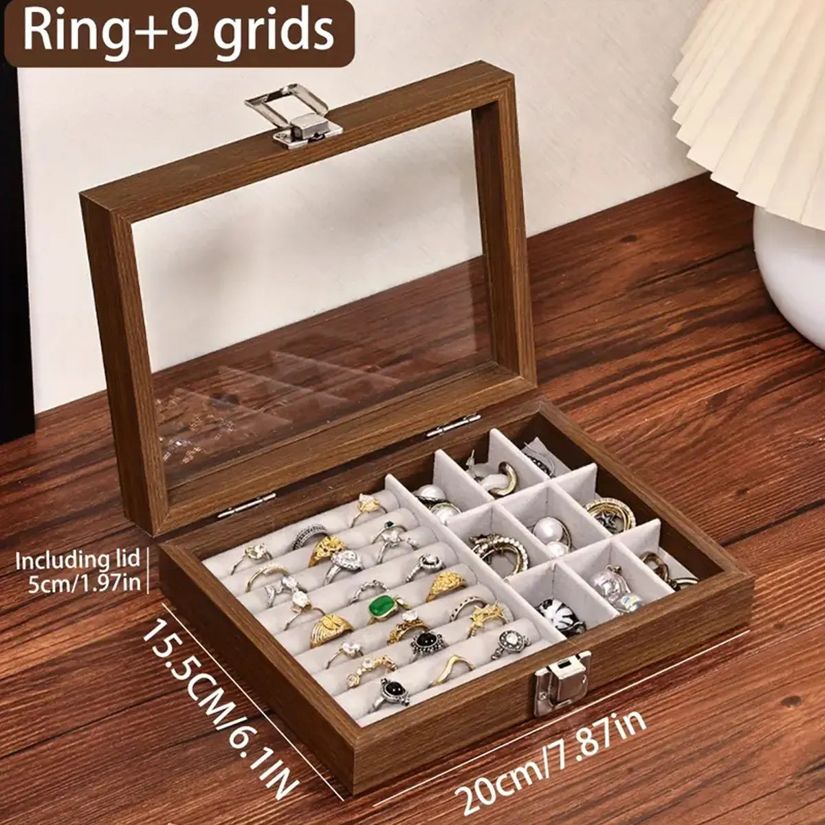 1 unidad, caja de almacenamiento de joyería Vintage, joyero cubierto, caja de anillos, pendientes, pulseras, collares, caja de presentación de madera maciza