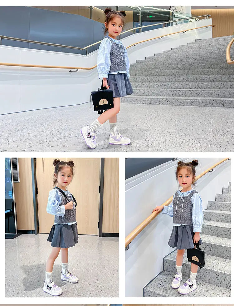 Zapatos informales para niños, zapatillas deportivas de cuero PU con dibujos animados para primavera y otoño, zapatos antideslizantes rosas Pruple, talla 22-36