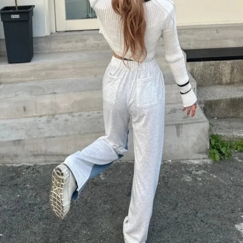 2025 Ropa Y2K moda Patchwork lavado azul pantalones vaqueros holgados para mujer Ropa coreana Casual señora Pantalones largos Pantalon Femme