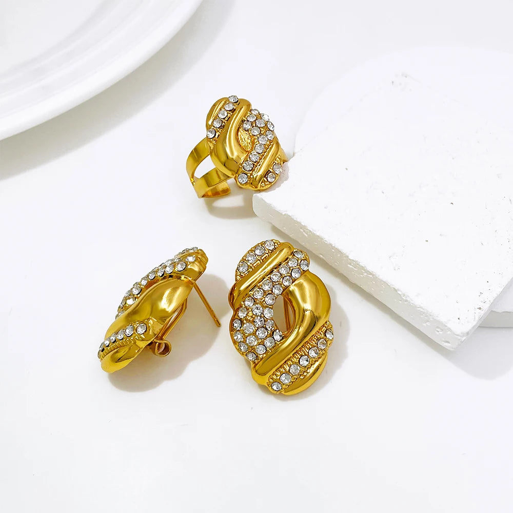 YTJX Juego de joyería de boda de 4 piezas, collar de circón fino, pulsera, pendiente, anillo para accesorios de joyería chapados en oro africano de Dubai