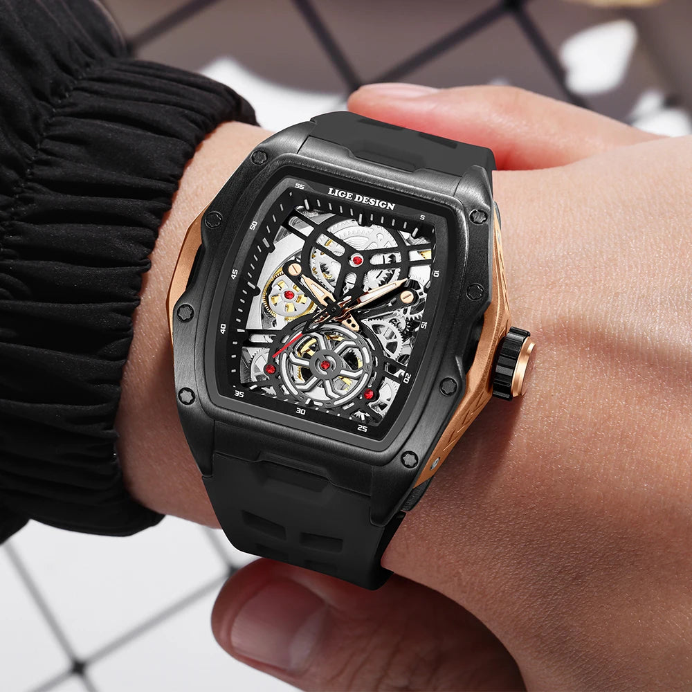 Reloj LIGE 2026 Nuevo de Lujo para Hombre, Deportivo, Automático, Mecánico, con Correa, Reloj de Pulsera Masculino