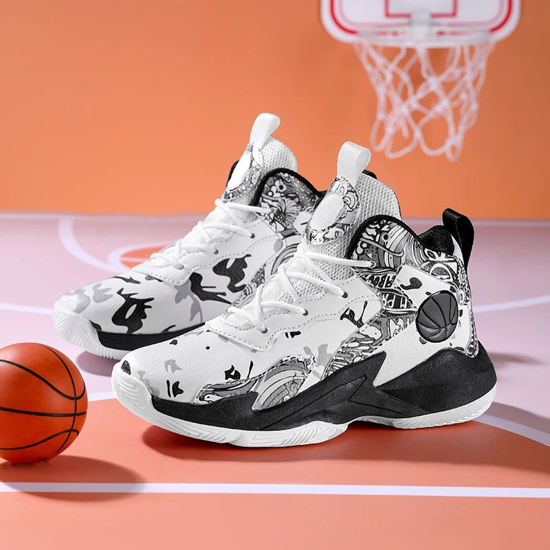 Zapatillas de baloncesto de moda para niños, zapatillas altas, zapatillas deportivas informales para niños, zapatillas de gimnasio antideslizantes con protección en el tobillo para niños