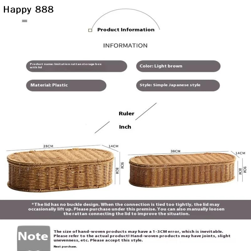 Cesta de almacenamiento de ratán de imitación de estilo bohemio, una caja de almacenamiento tejida con un marco a prueba de polvo para decoración del hogar