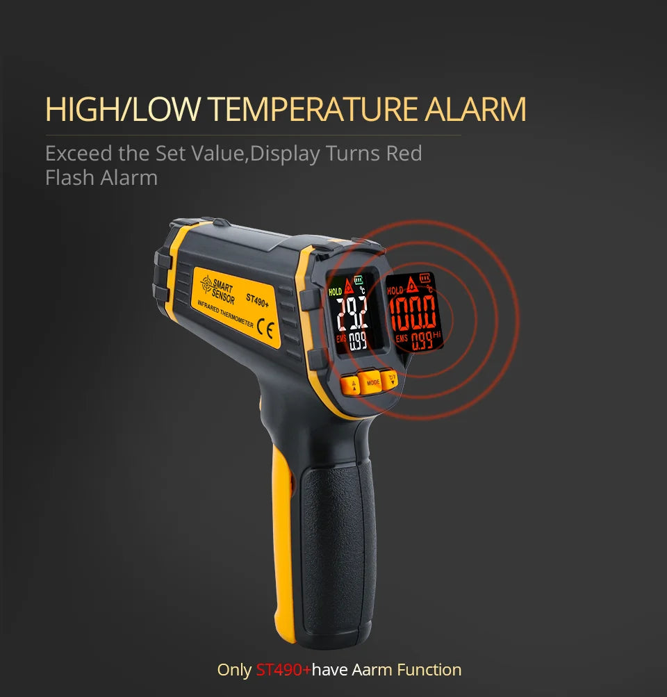 Termómetro infrarrojo Digital medidor de temperatura láser pirómetro sin contacto higrómetro IR Termometro Color LCD alarma de luz