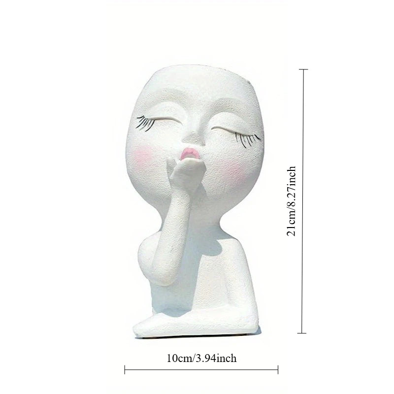 Muñeca creativa de jardinería, adornos de resina, maceta suculenta, planta verde, maceta con forma de cabeza humana